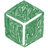 Groene, gestileerde kubus met witte lijnen, eenvoudig en abstract ontwerp.