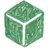 Groene, gestileerde kubus met witte lijnen, eenvoudig en abstract ontwerp.