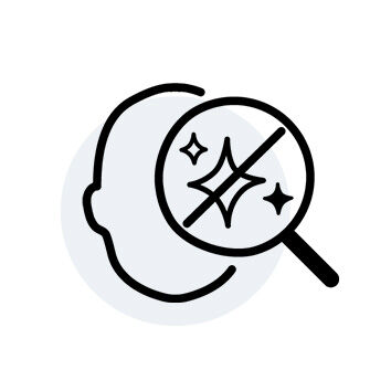 An illustration of a magnifying glass over a stylized face, with sparkles, symbolizing beauty or enhancement.