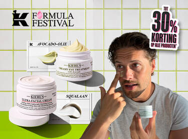 Trending page-banner met influencer Folkert Slump en zijn favoriete Kiehl’s huidverzorgingsformules.