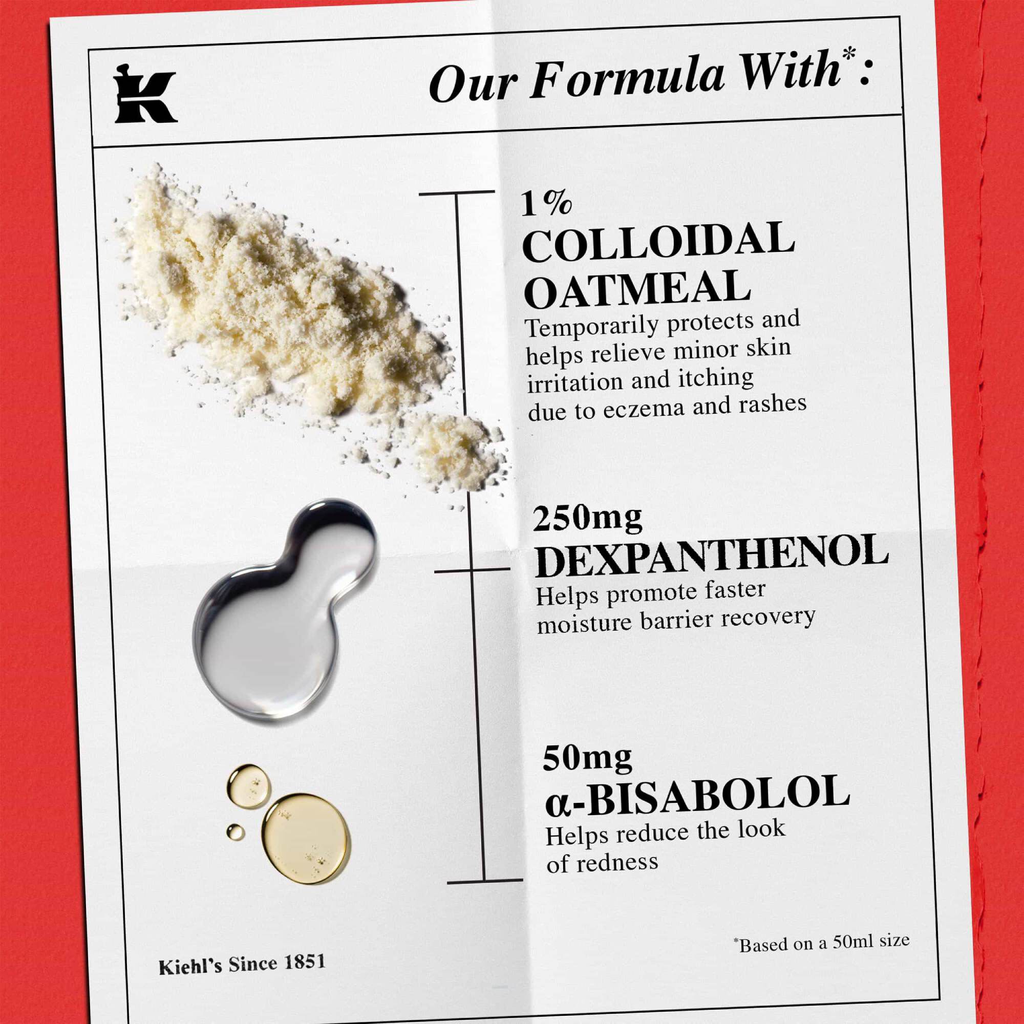 Lijst van ingredienten: 1% colloidaal havermeel (verlicht lichte huidirritatie), 250 mg dexpanthenol (barriereherstel) en 50 mg α-bisabolol (vermindert roodheid).