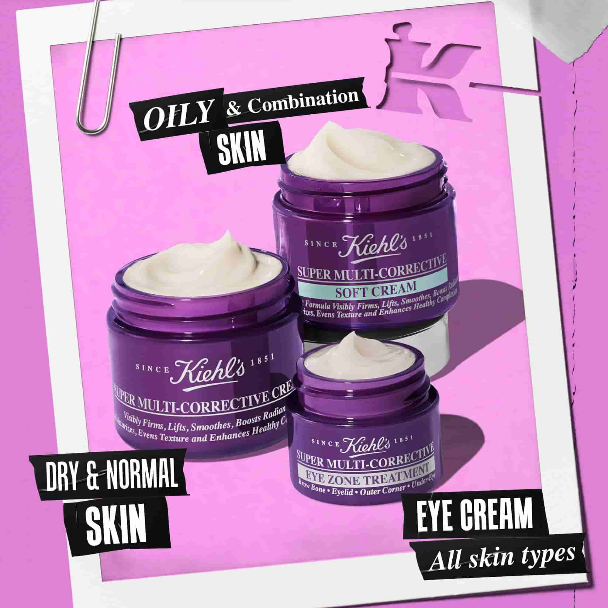 3 pots ouverts de la gamme de produits Super Multi-Corrective – Cream, Soft Cream, Eye Zone Treatment