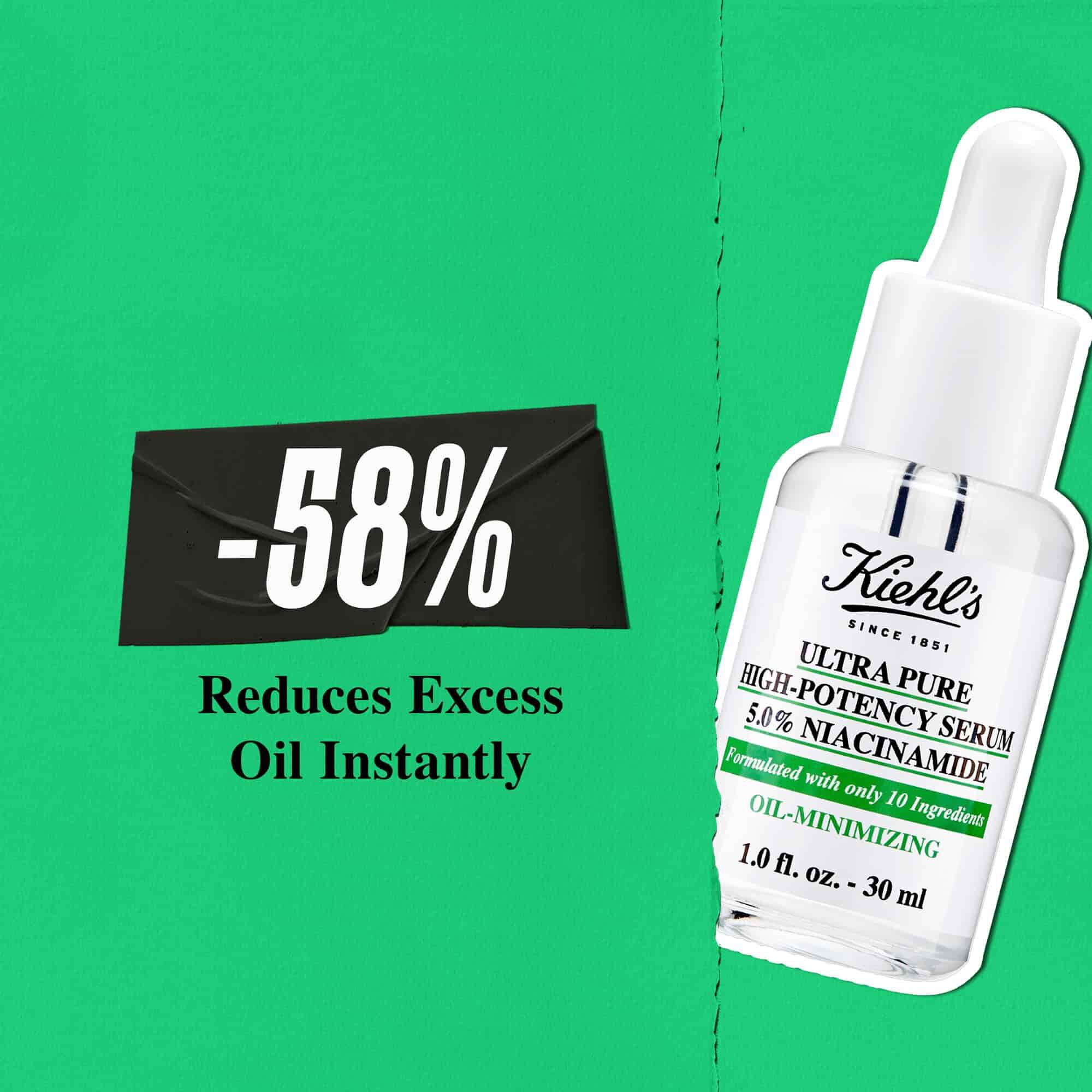 Le Serum Ultra Pure Kiehl's reduit instantanement l'exces de sebum de 58 %