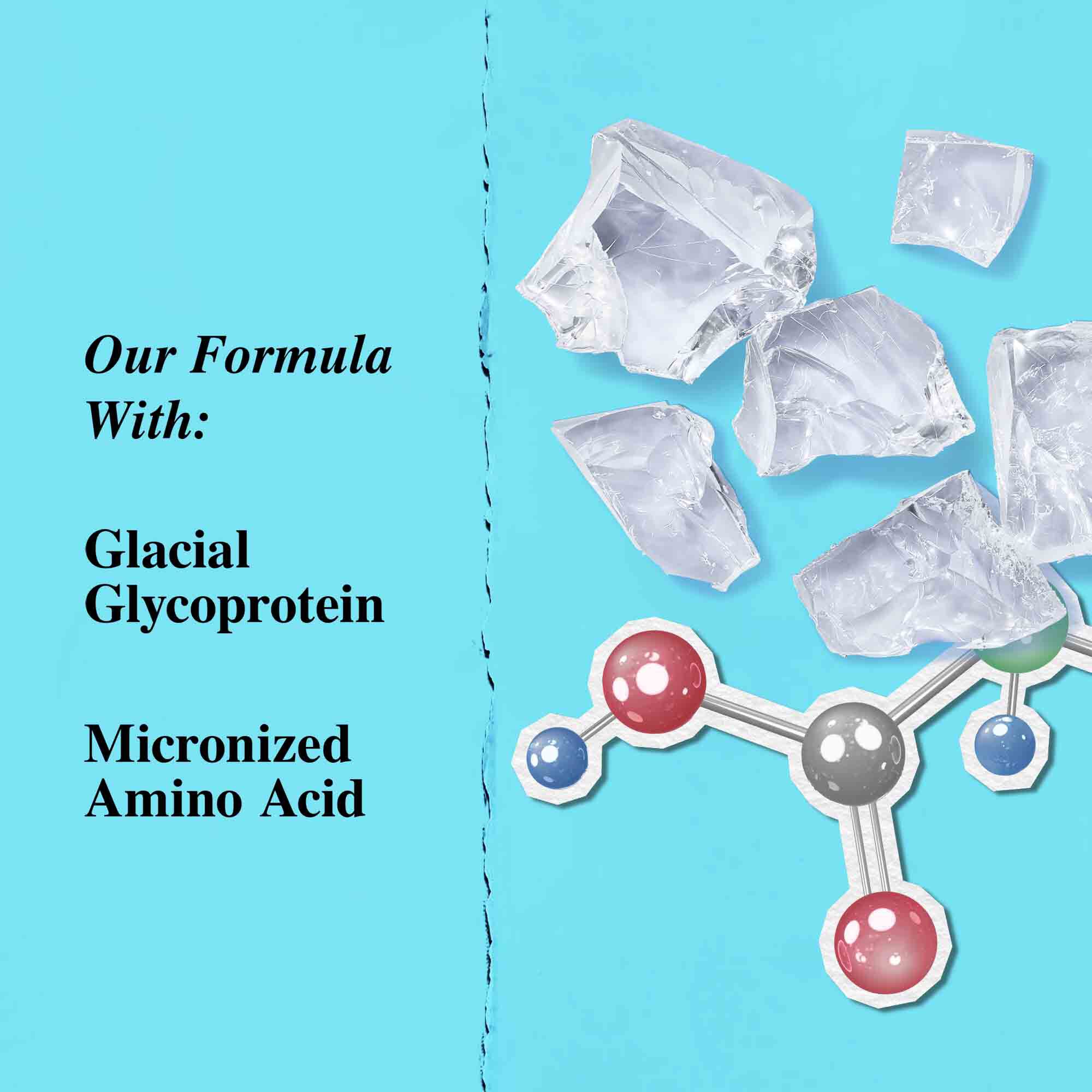 Graphique des ingredients cles mettant en avant la glycoproteine glaciale et l'acide amine micronise.