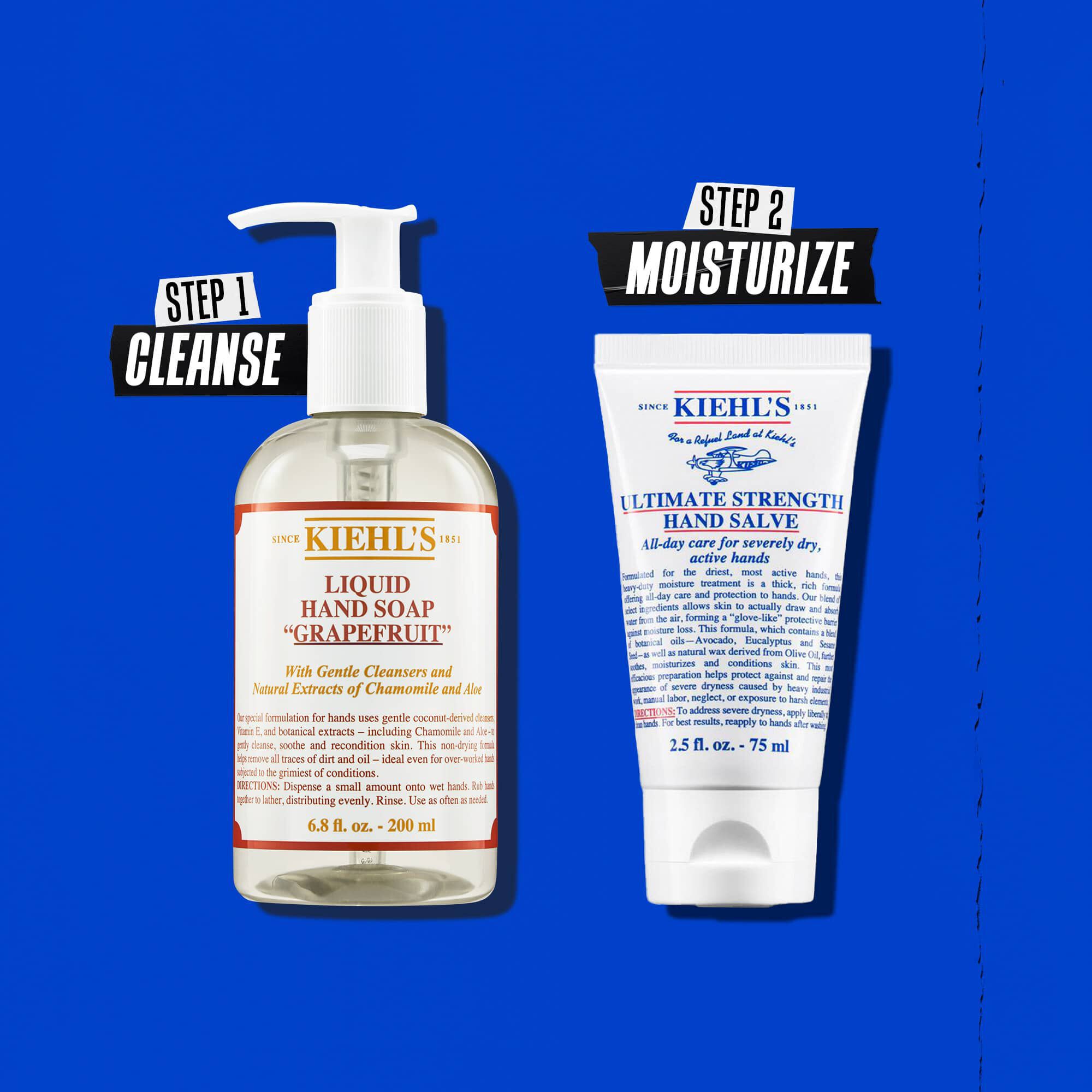 Illustration de la routine avec l'Onguent pour les Mains Haute Performance de Kiehl's - Nettoyer, Hydrater