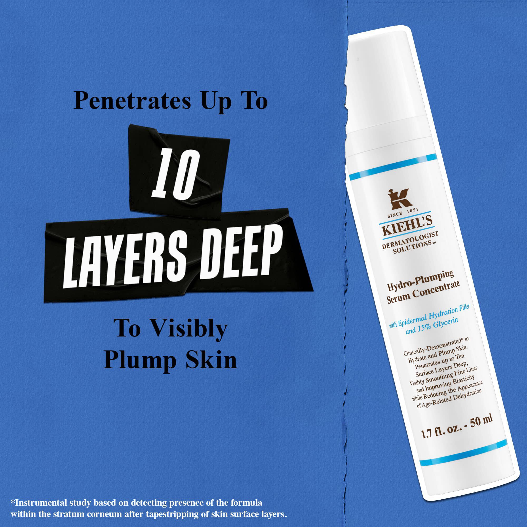 Kiehl's Hydro Plumping Serum Concentrate dringt tot 10 lagen diep door om de huid zichtbaar voller te maken