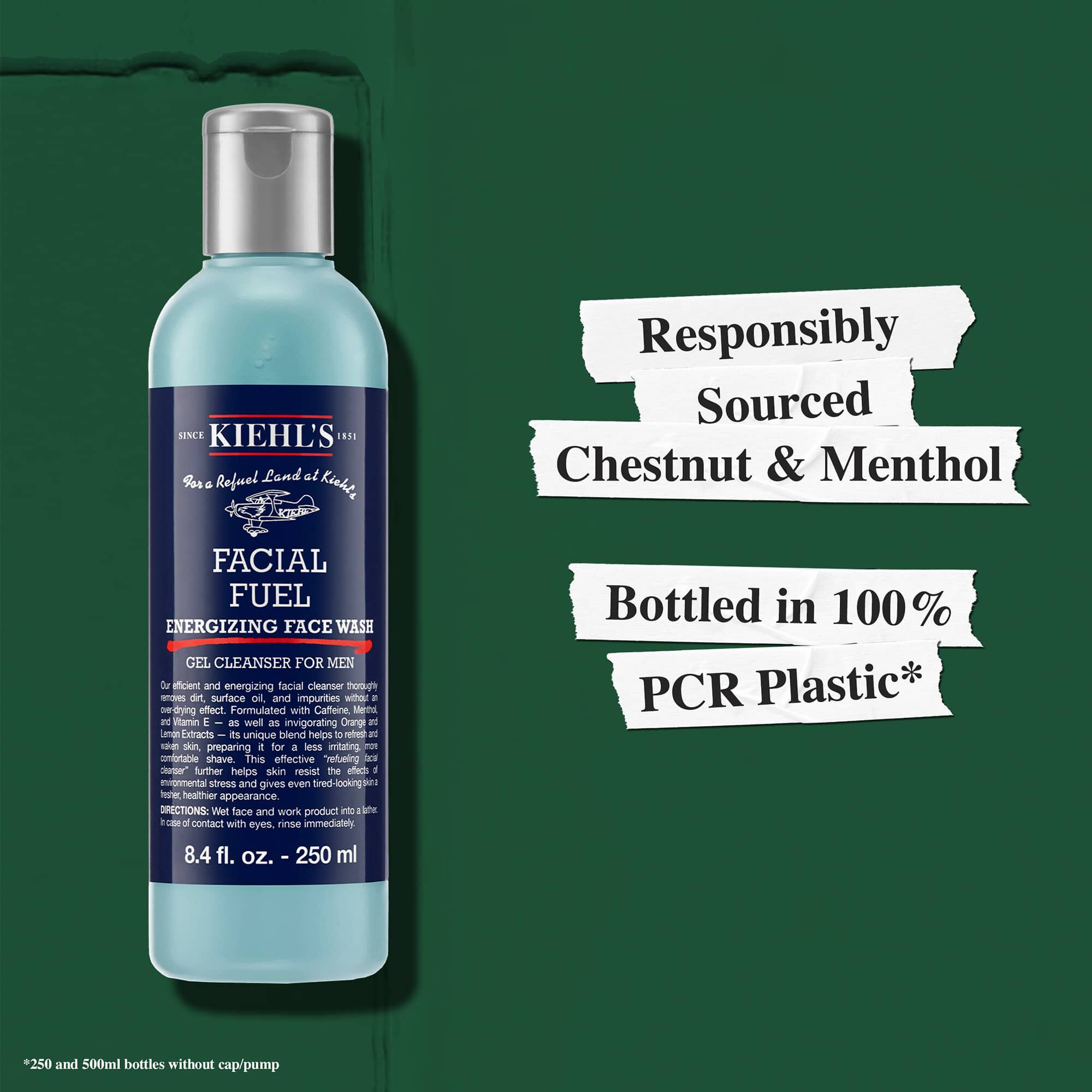 Facial Fuel Energizing Face Wash is verantwoord gewonnen en de fles is gemaakt van 100% gerecycled plastic (PCR)