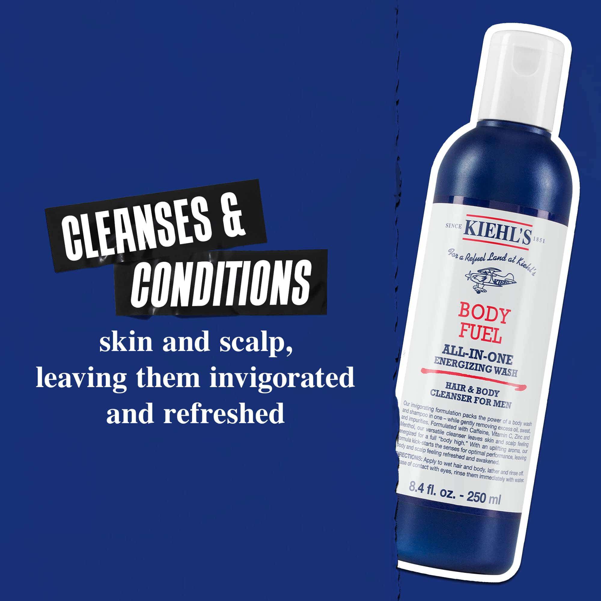 Body Fuel All-In-One Energizing Wash: Reinigt & verzorgt de huid, het haar en de hoofdhuid, en laat deze verfrist achter.
