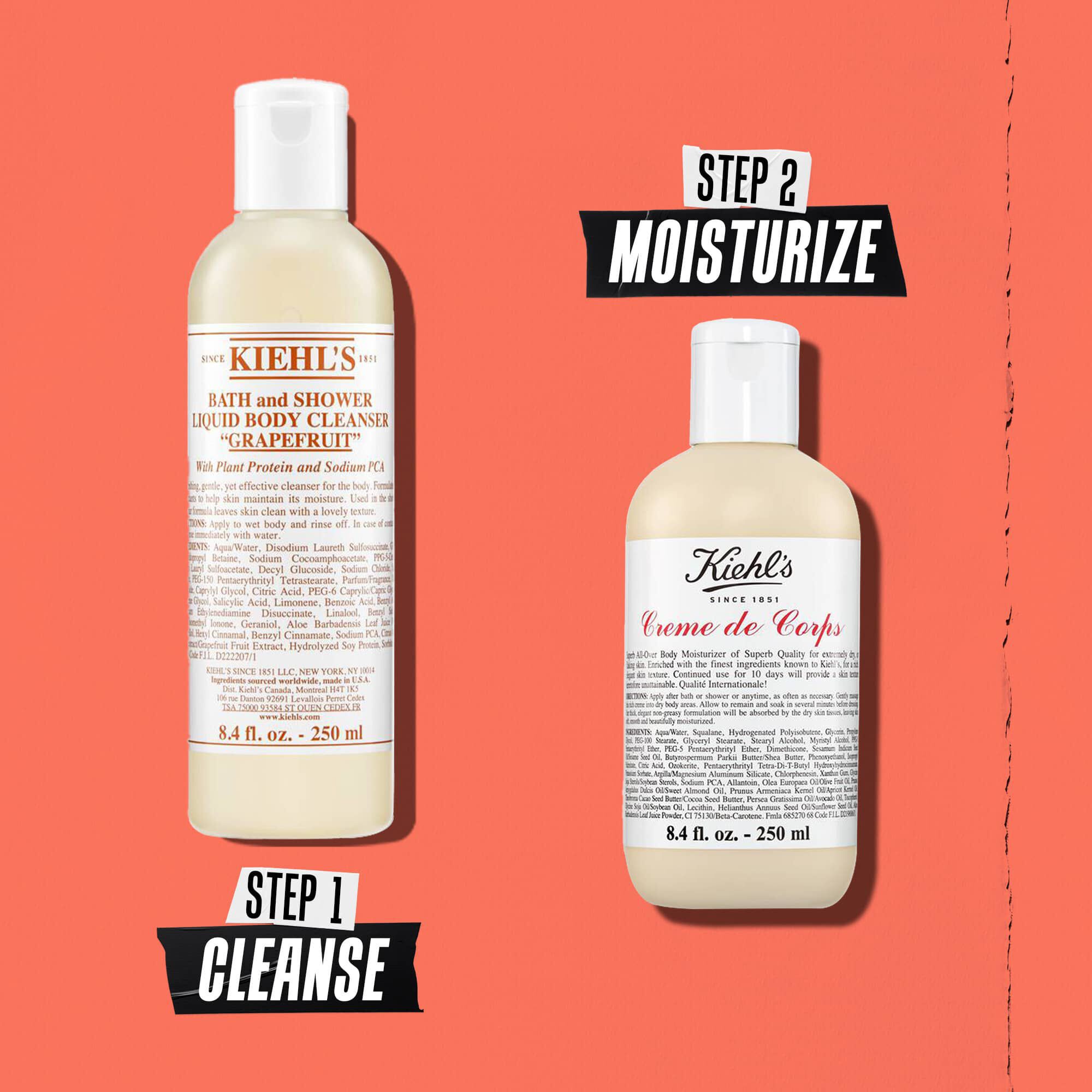 Illustratie van de Kiehl's Grapefruit Body Cleanser-routine - Reinigen, Hydrateren