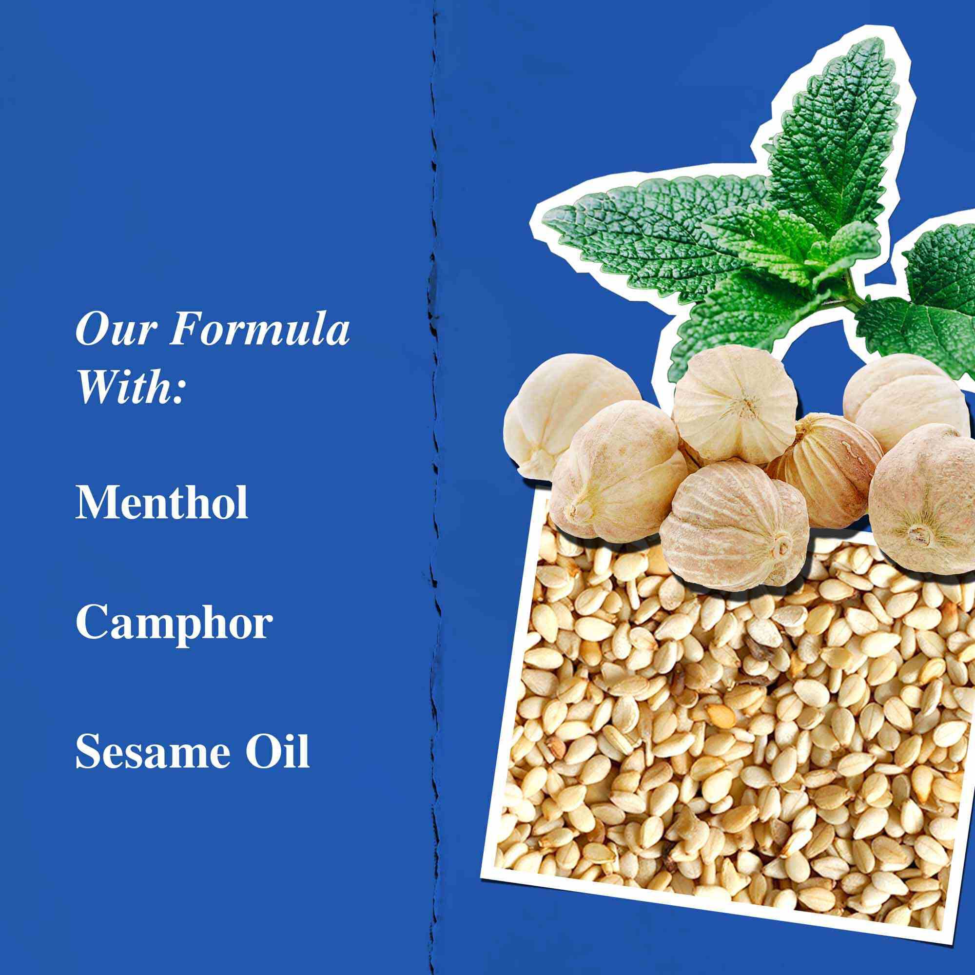 Graphique des ingredients cles mettant en avant le menthol, le White Eagle, le camphre et l'huile de sesame.