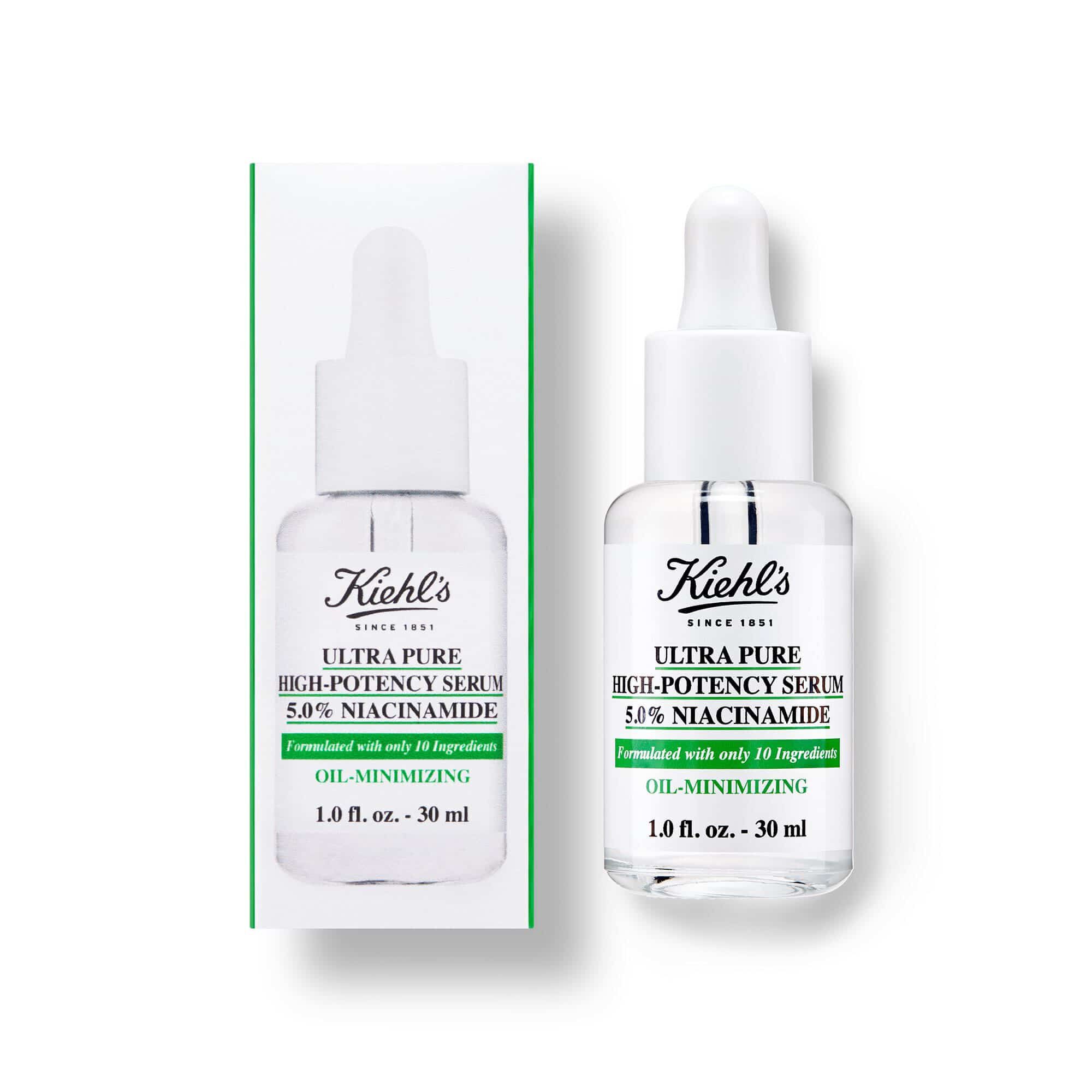 Flacon et boite du Serum Haute Concentration Ultra Pure Kiehl's a 5,0 % de Niacinamide