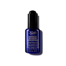 Un flacon de 30 ml d'huile pour le visage Midnight Recovery Concentrate de Kiehl's sur fond blanc.