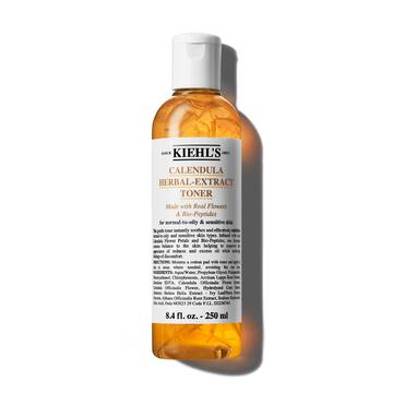 Un flacon de 250 ml de tonique Calendula Herbal-Extract Toner de Kiehl's avec un liquide clair et une teinte doree.