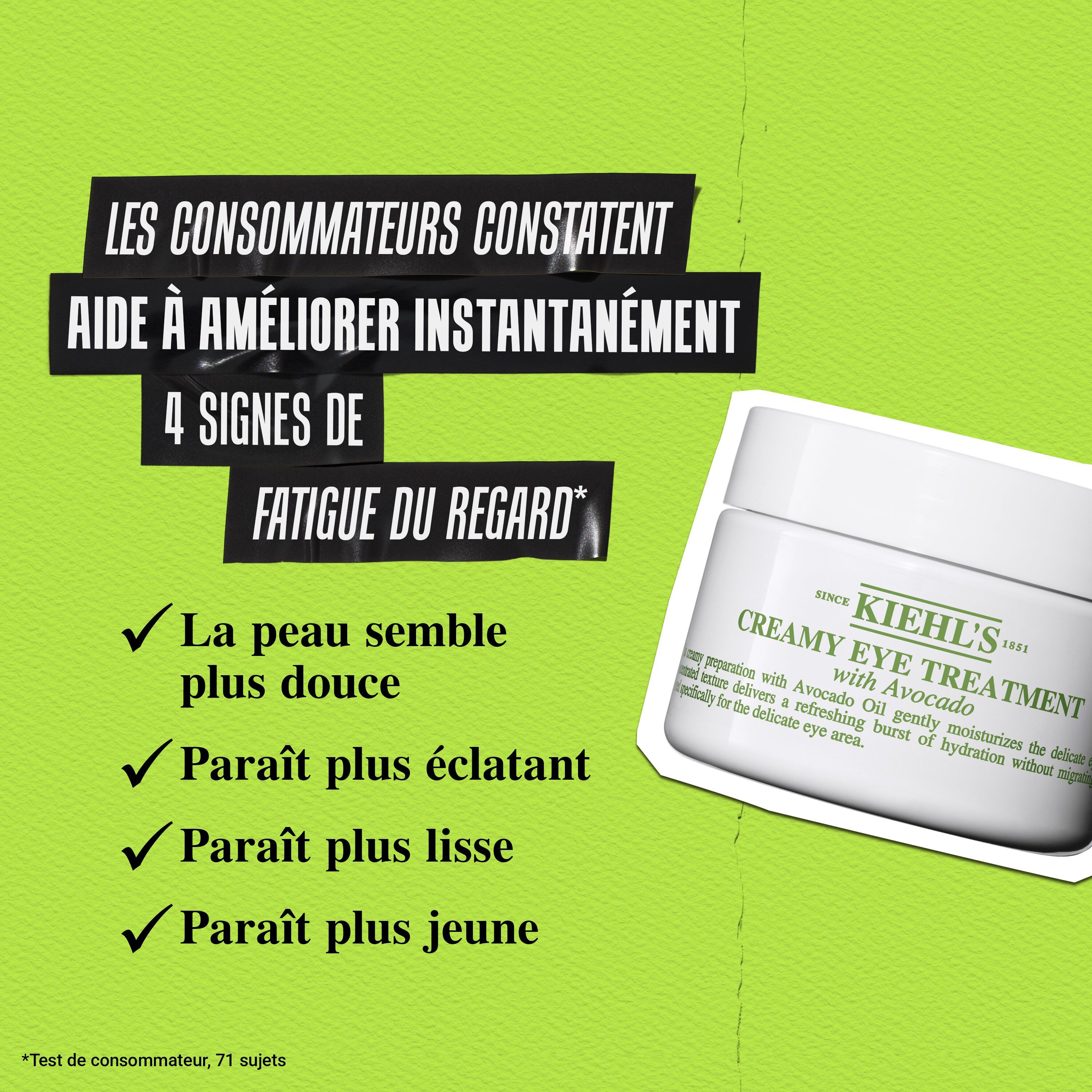 93 % confirment que le contour de l'oeil parait moins gonfle, plus lisse et plus eclatant avec le Soin Yeux Avocat