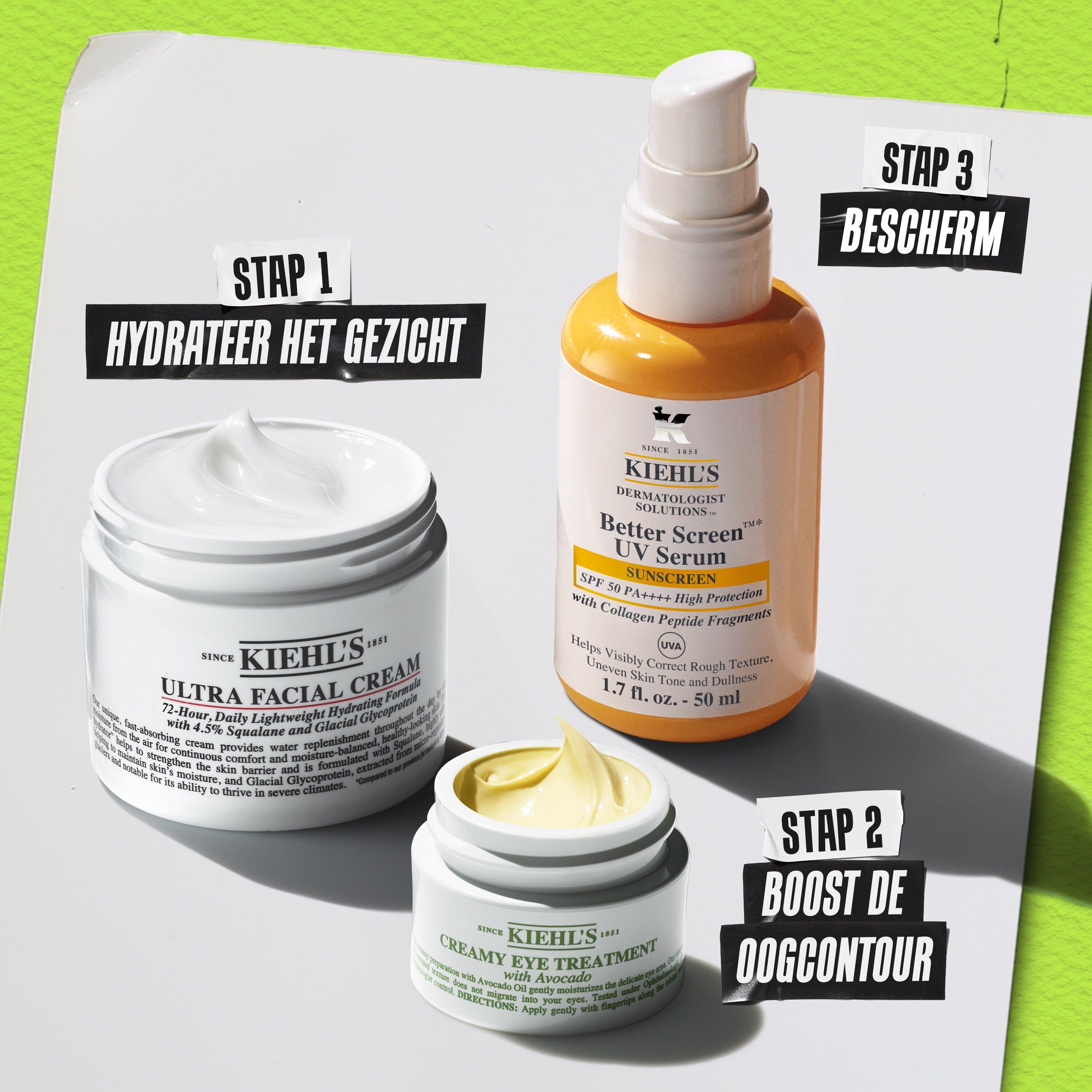 Kiehl's Creamy Eye Treatment with Avocado-routine - Stap 1 Reinigen, Stap 2 Behandelen, Stap 3 Hydrateren
